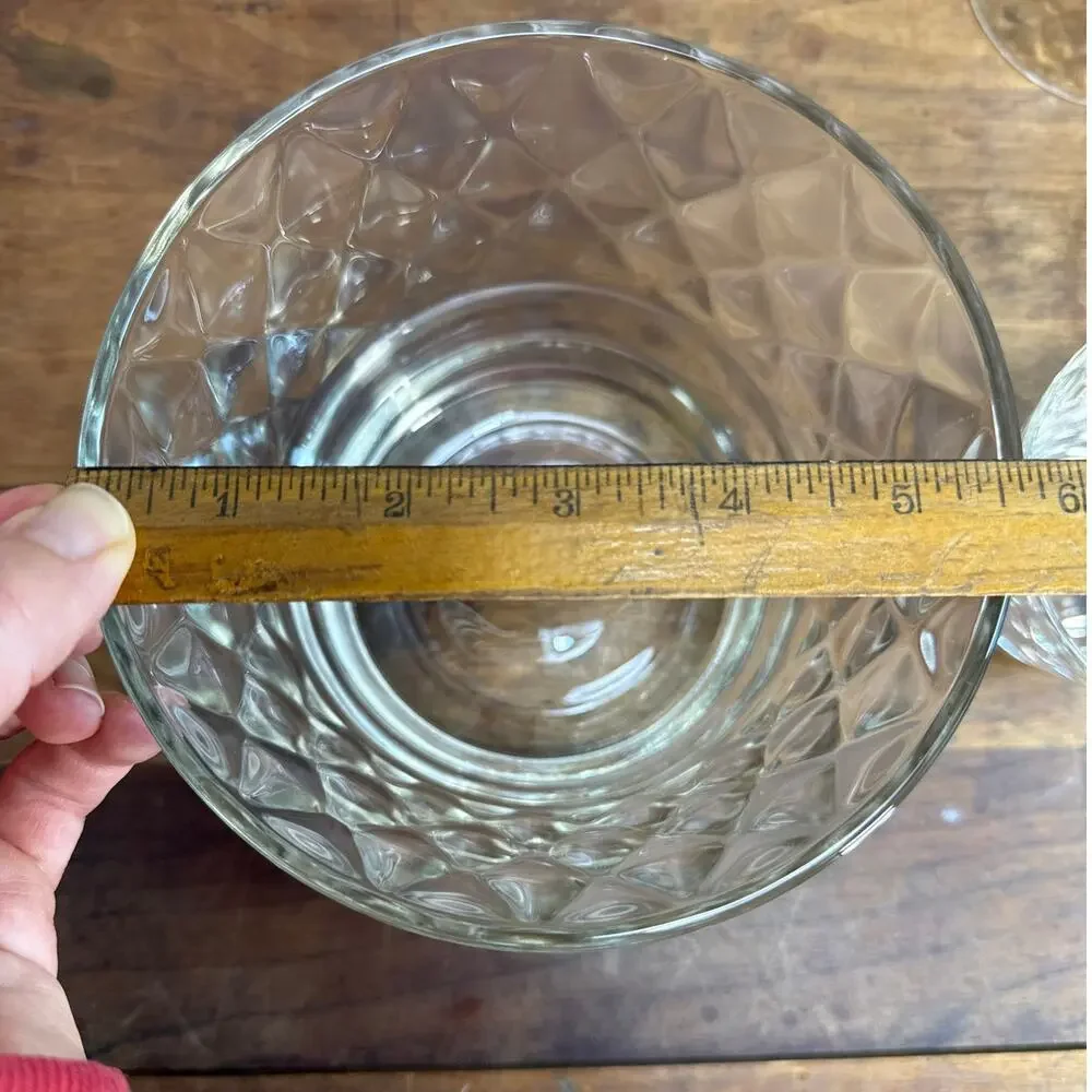 Glass Ice Bucket & 4 Cups Diamond Pattern Vintage Clear Thick Cut MCM Barware